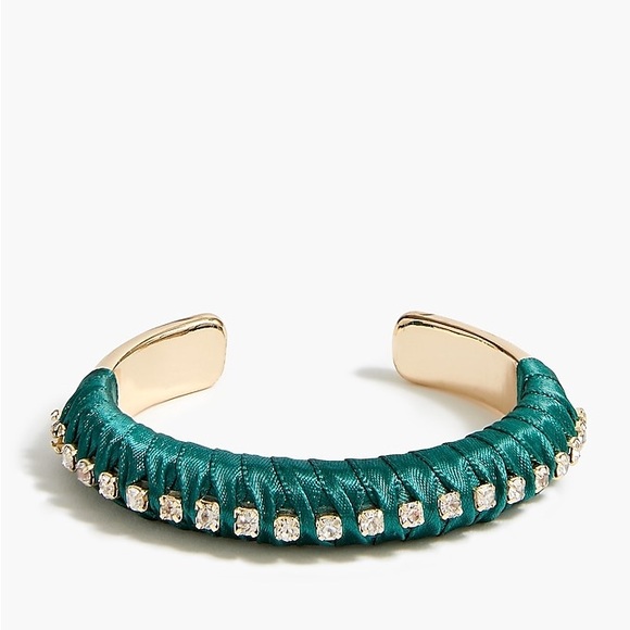 J.Crew - Ribbon Wrapped cubic zirconia studded cuff bracelet, in Green and Gold - Picture 3 of 6
